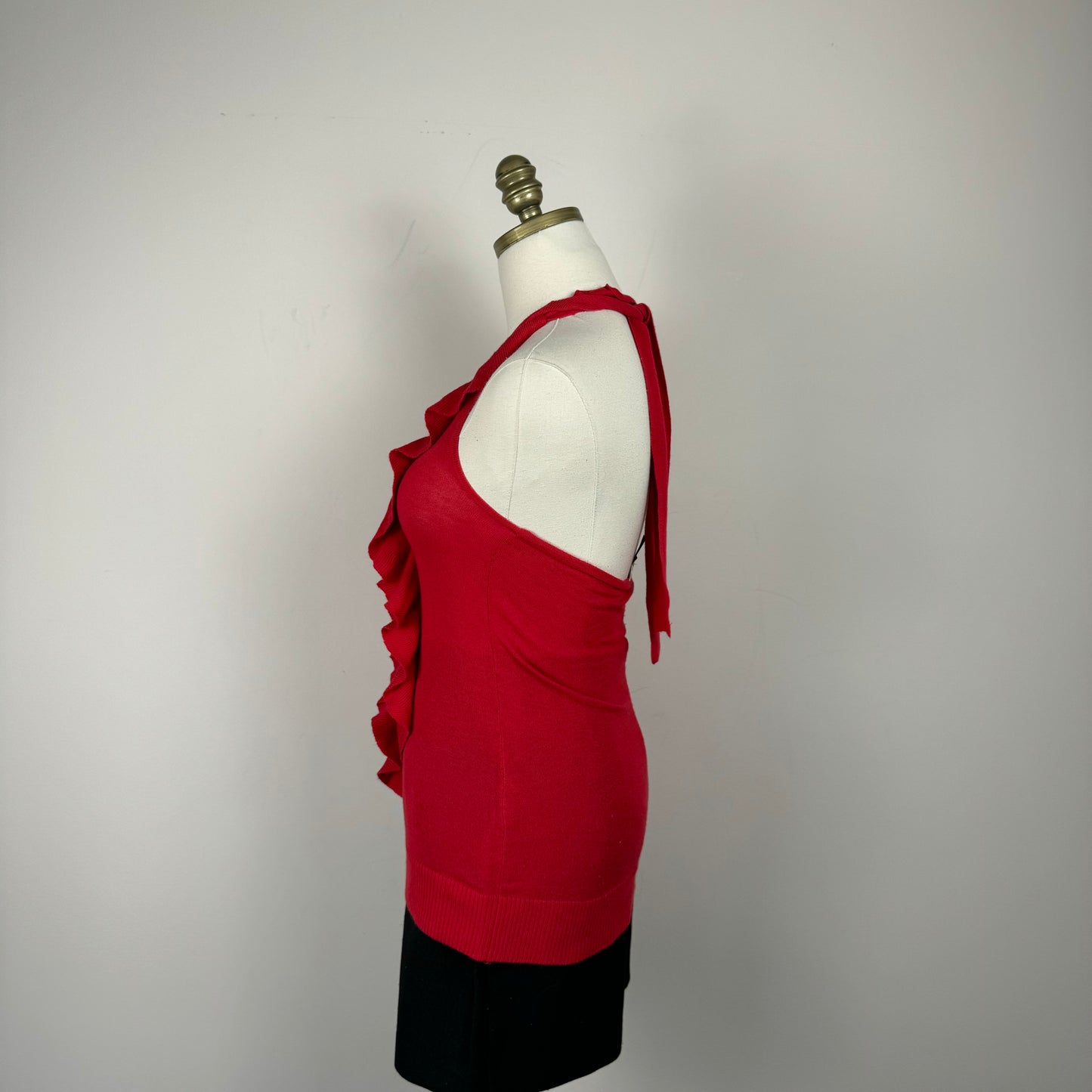 Vintage Red Ruffled Knit Halter Top