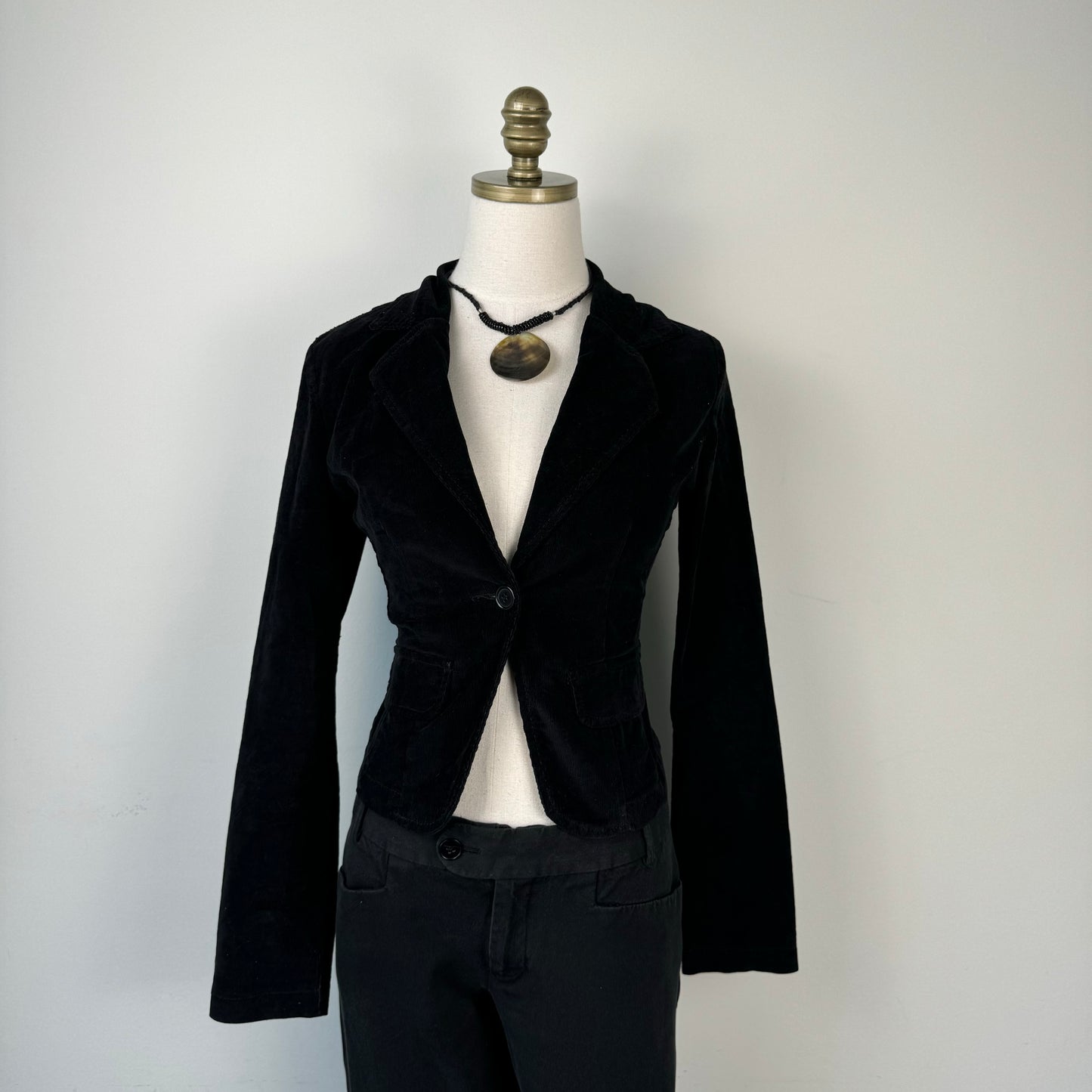 Black Corduroy Fitted Blazer Jacket