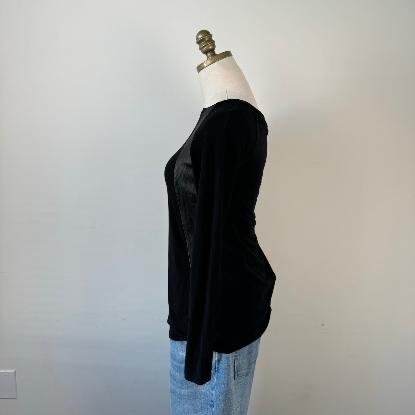 Danier Black Leather Knit Long Sleeve Top