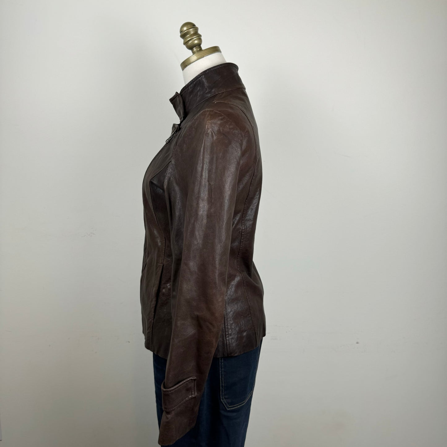 Brown Asymmetric Fitted Moto Genuine Leather Jacket