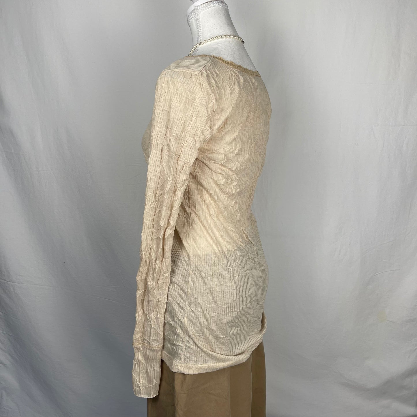 Vintage Nude Lace Trim Long Sleeve