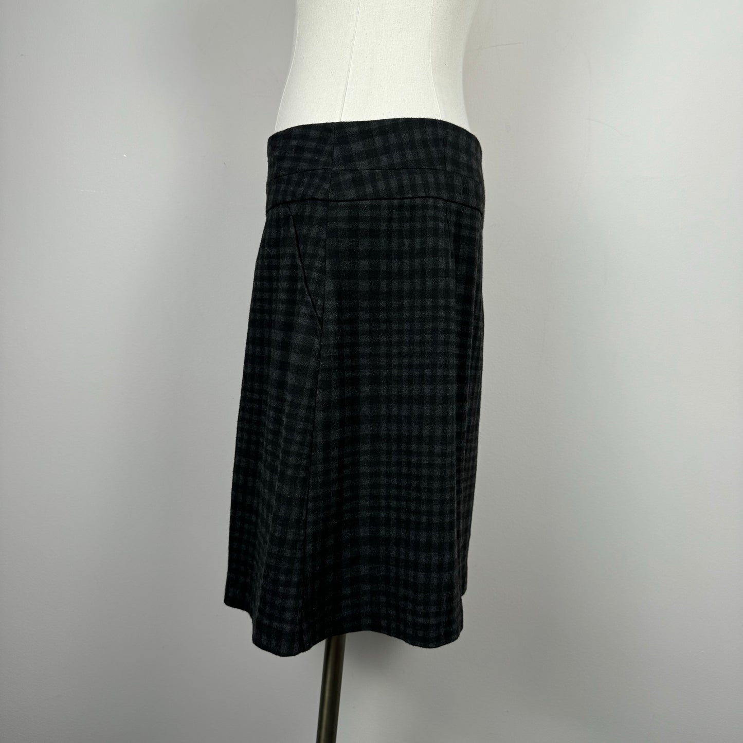 Black and Grey Checked Midi Skirt