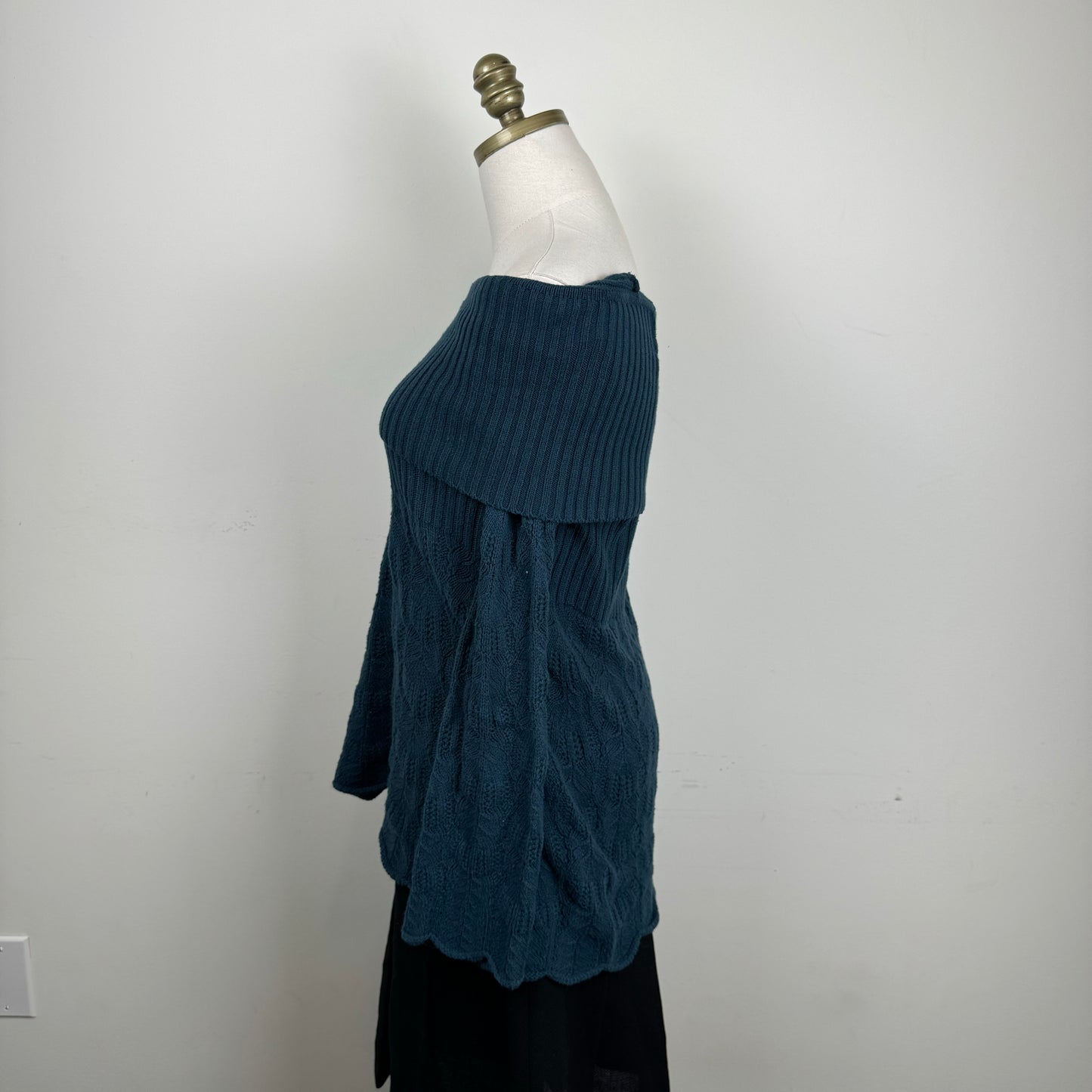 Dark Teal Textured Off The Shoulder Sweater