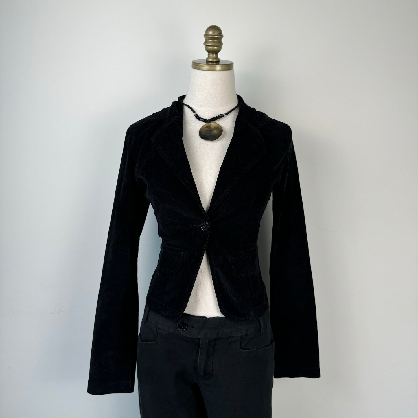 Black Corduroy Fitted Blazer Jacket