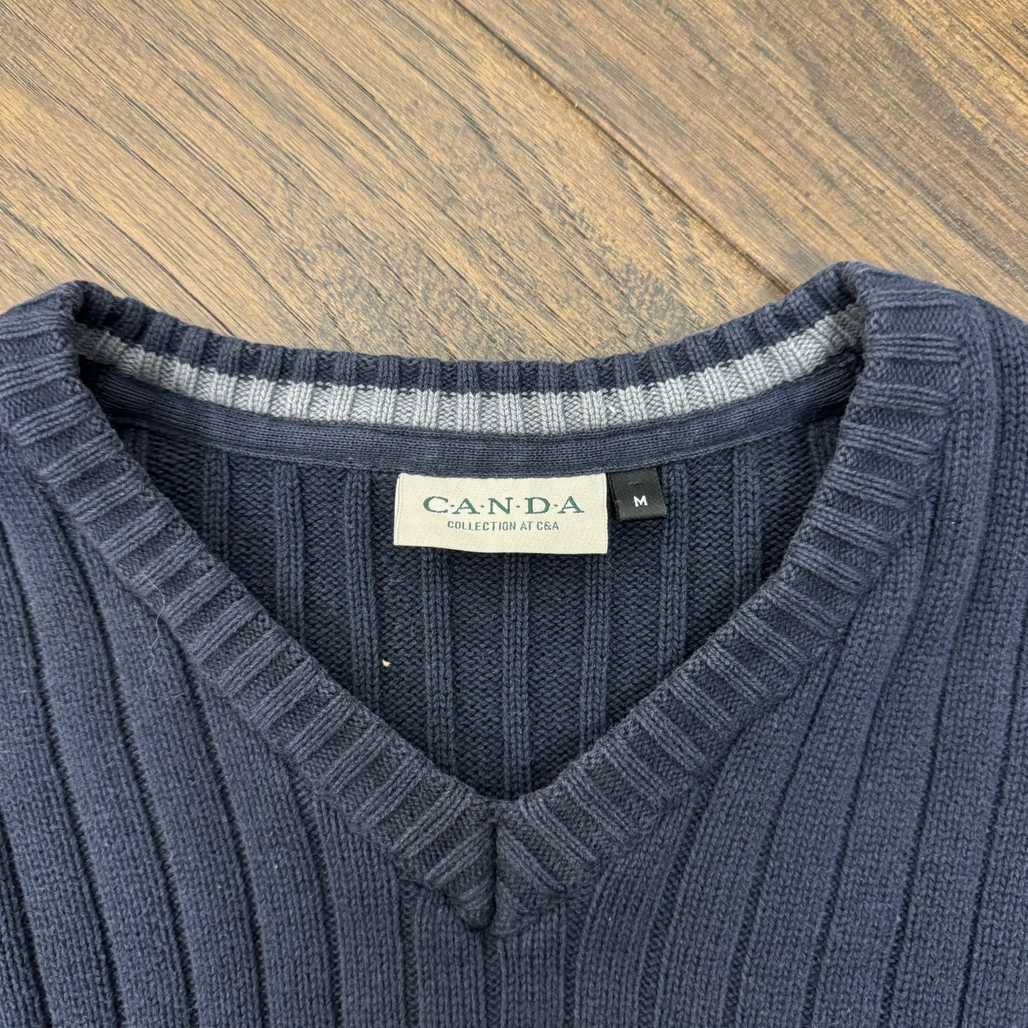 Vintage Navy Retro Ribbed Knit Sweater