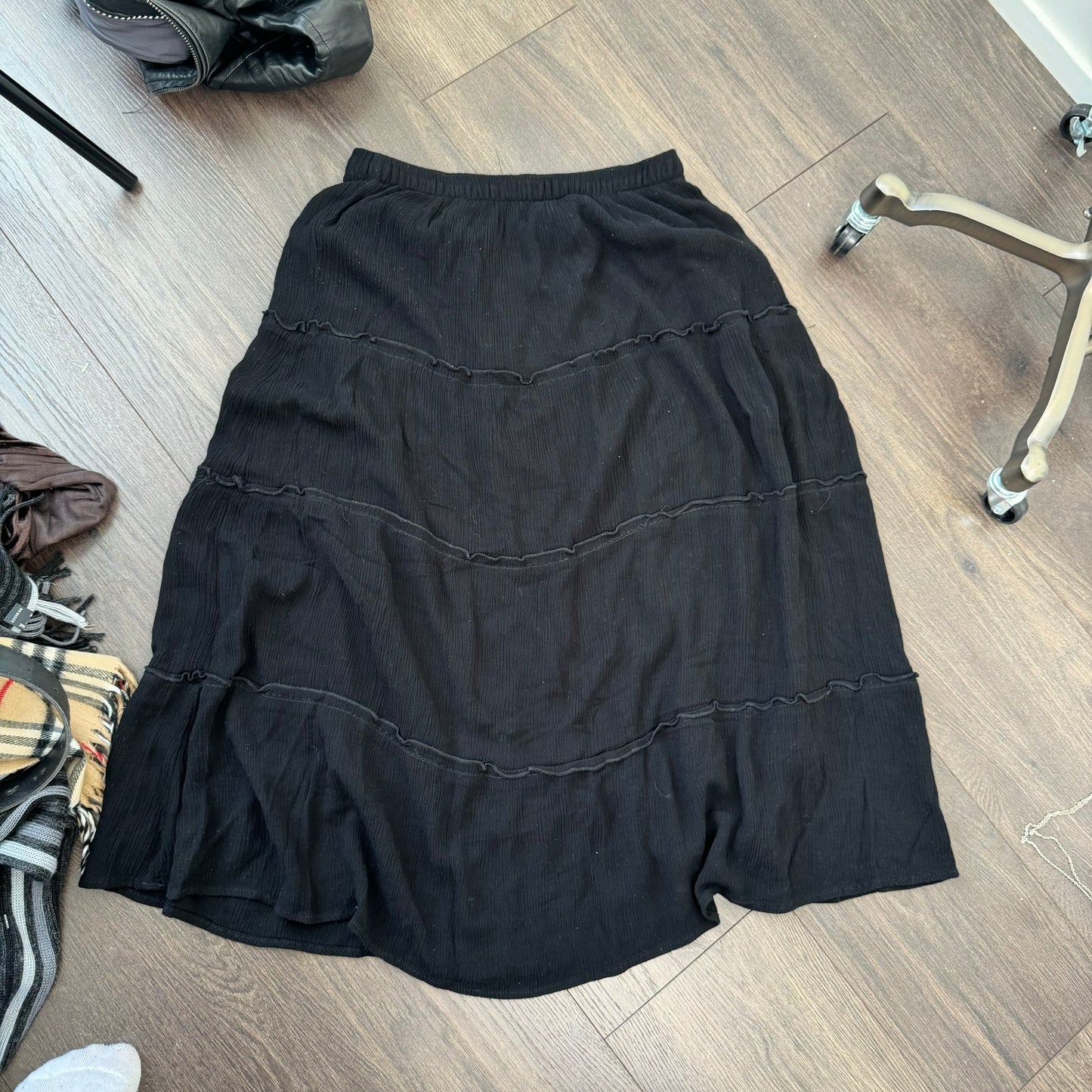 Black Tiered Midi Skirt