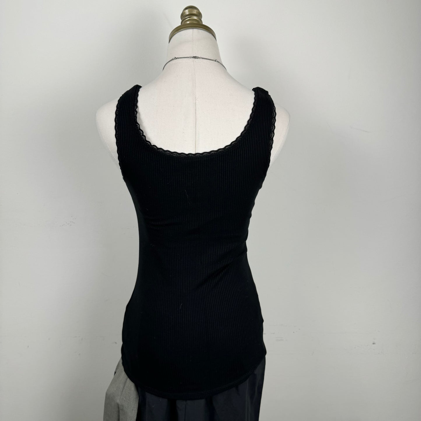 Black Fitted Lace Trim Tank