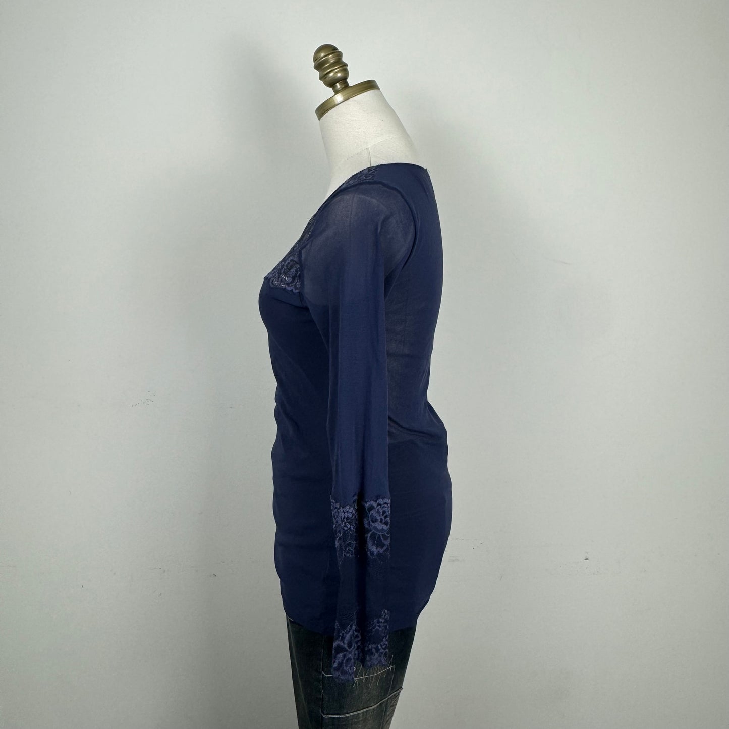 Micro Mesh Lace Long Sleeve Top