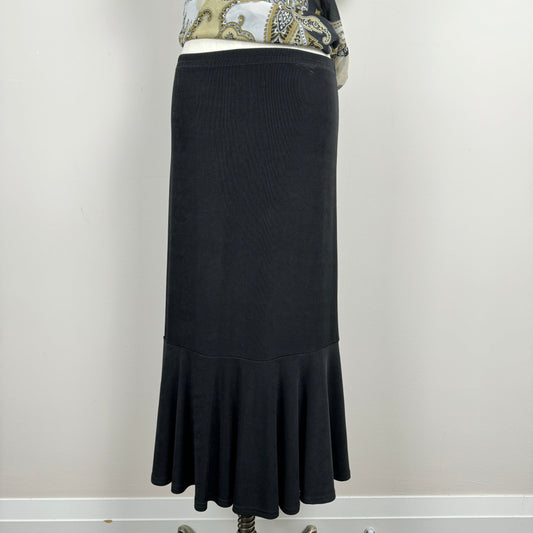 Vintage Black Ruffled Hem Midi Skirt