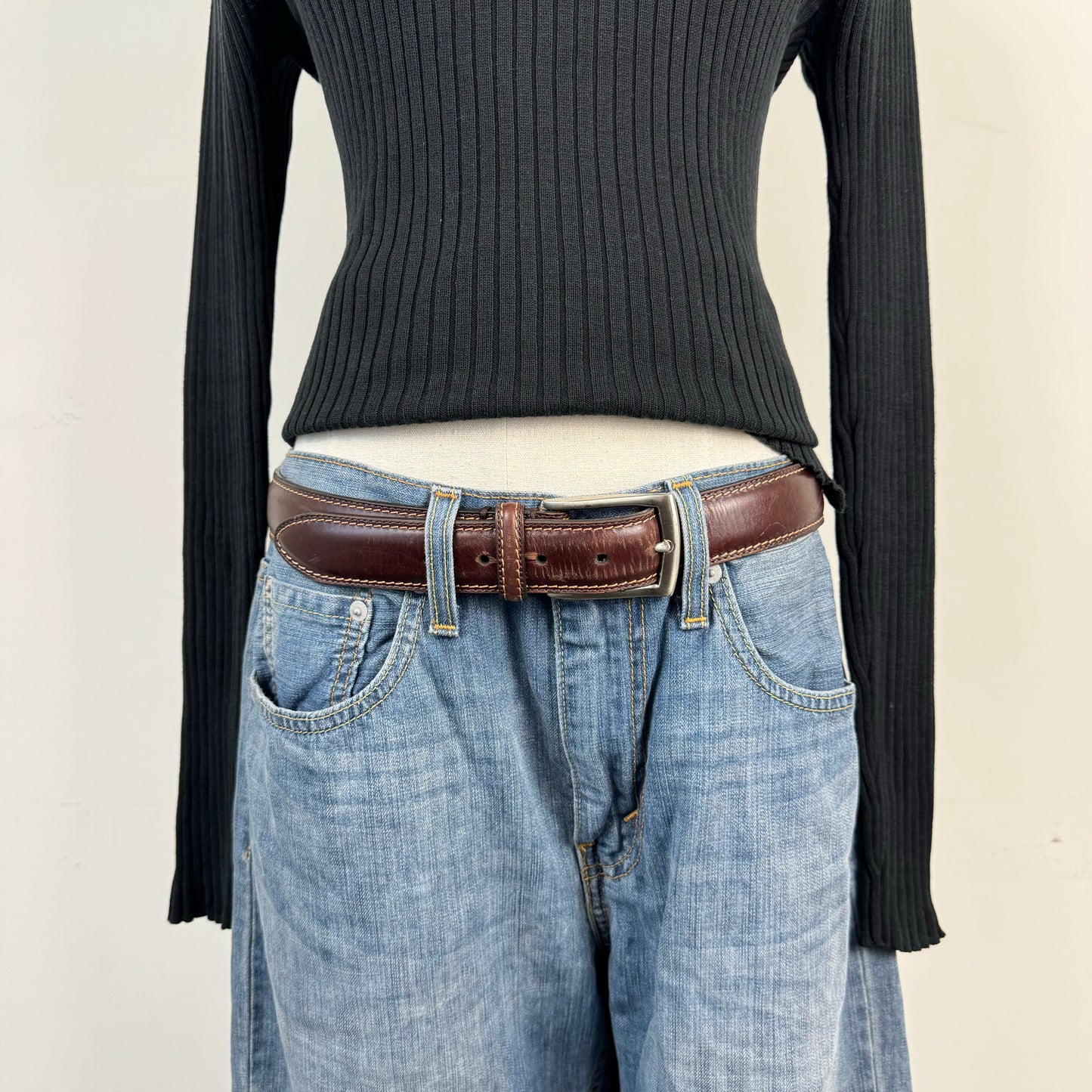 Brown Genuine Leather Silver Buckle Belt