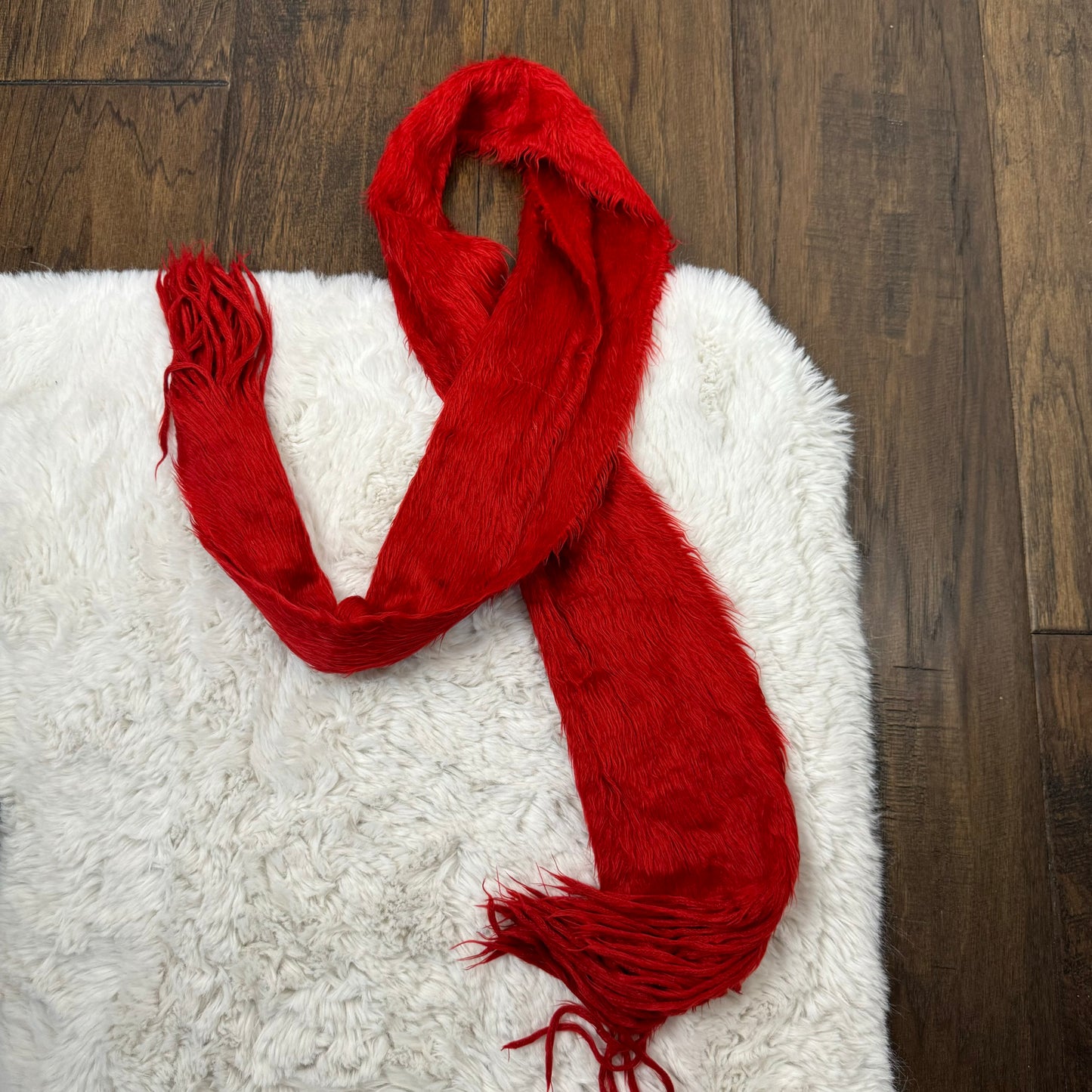 Red Fuzzy Knit Scarf