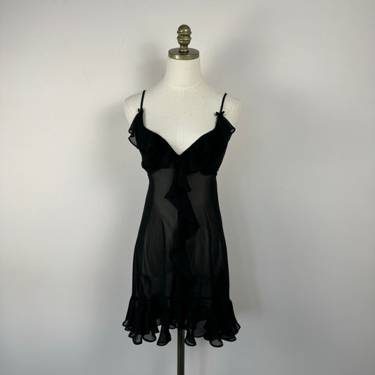 Black Semi-Sheer Ruffled Slip Dress