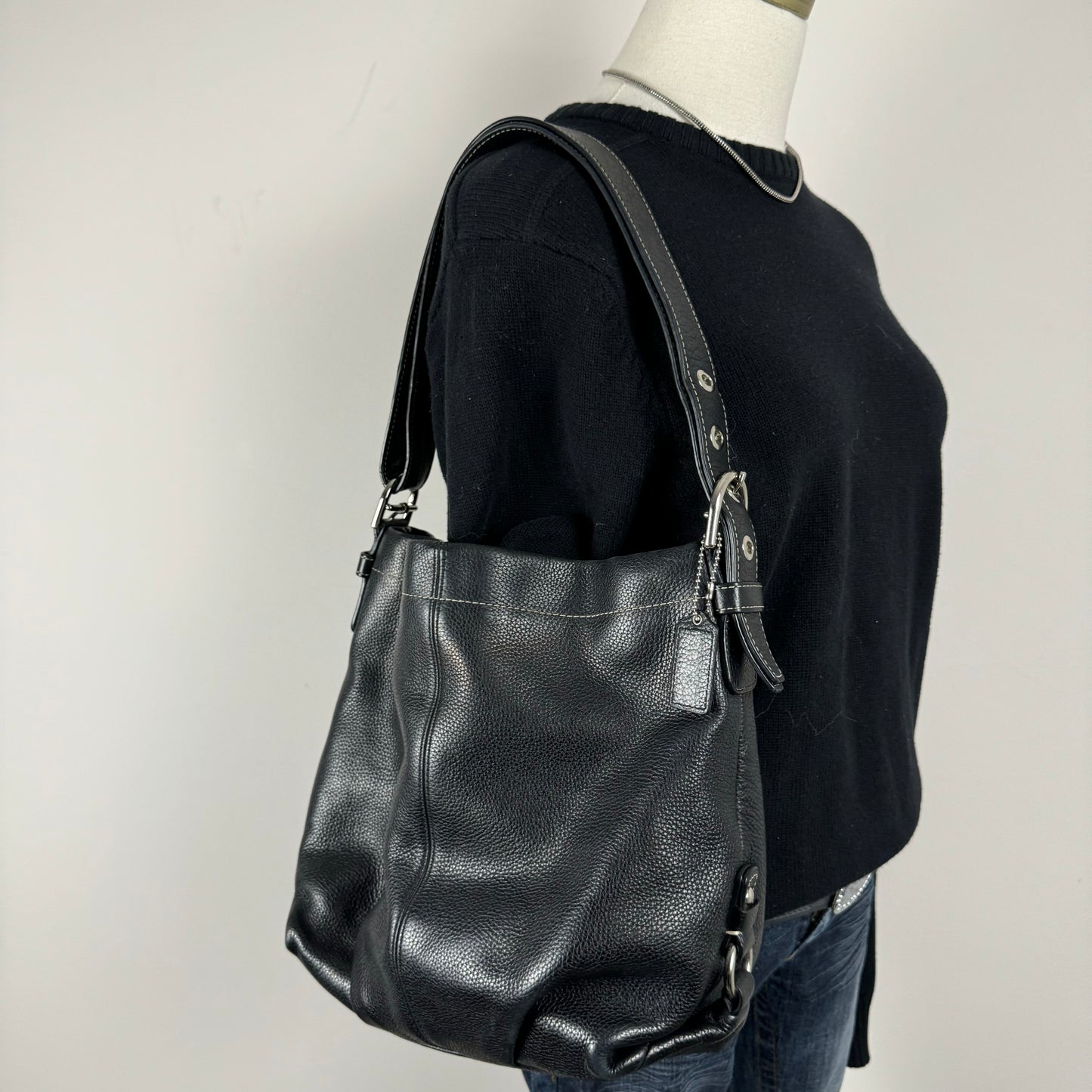 Coach Black Leather Buckled Shoulder Bag