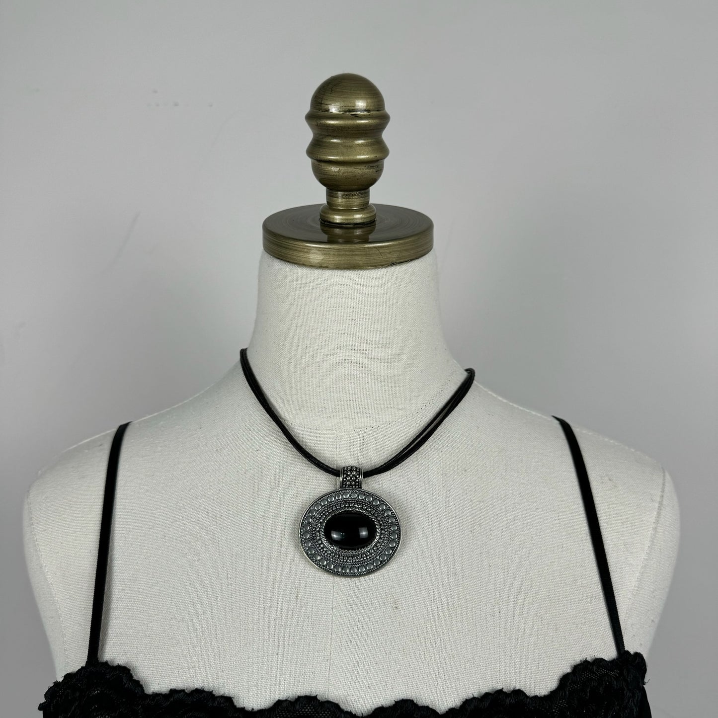 Vintage Black Gem Antique Silver Necklace