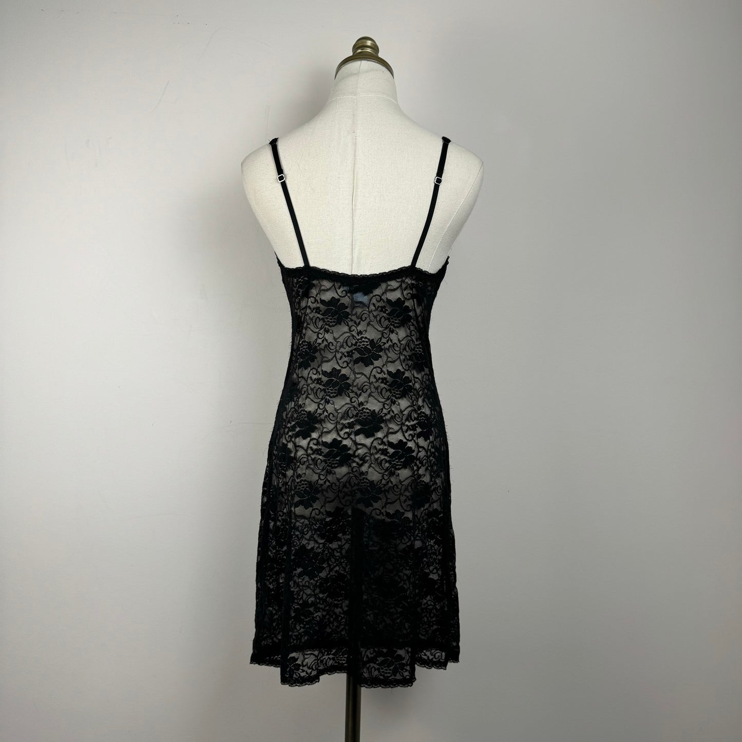 Vintage Sheer Black Lace Slip Dress