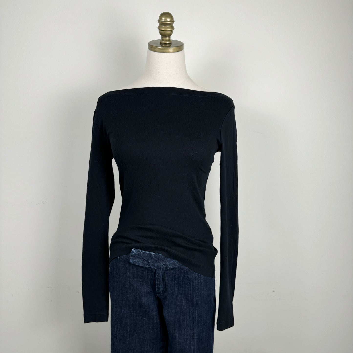 Black Boat Neck Long Sleeve Top