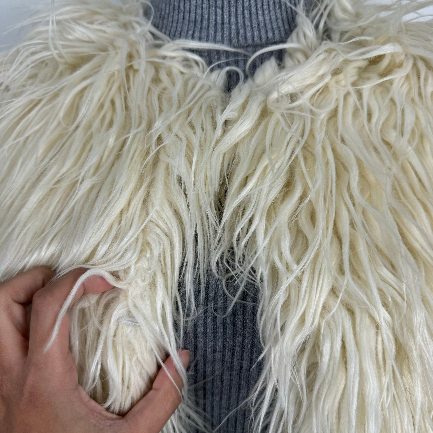 Cream Fuzzy Ostrich Faux Fur Jacket