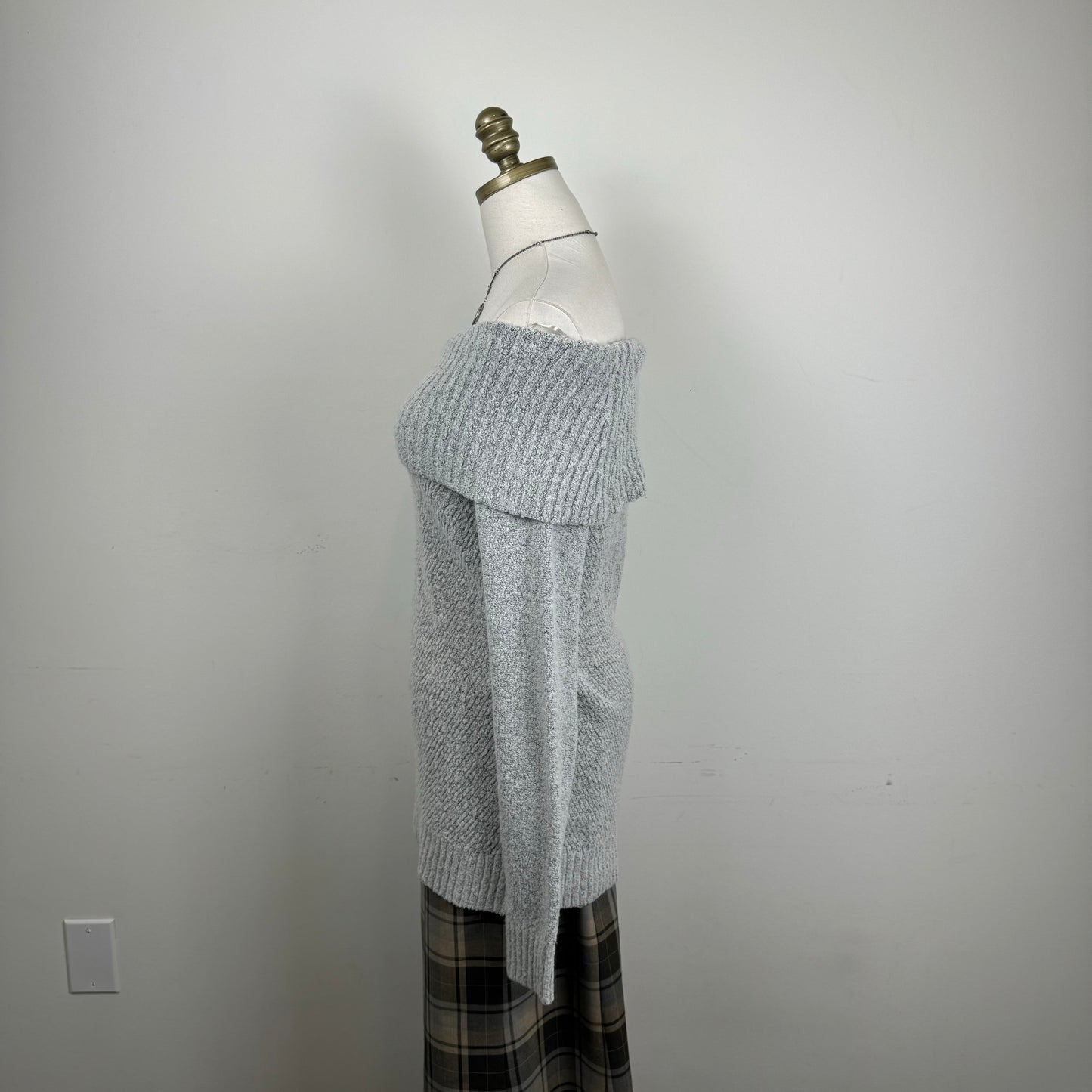 Grey Soft Knit Off The Shoulder Sweater