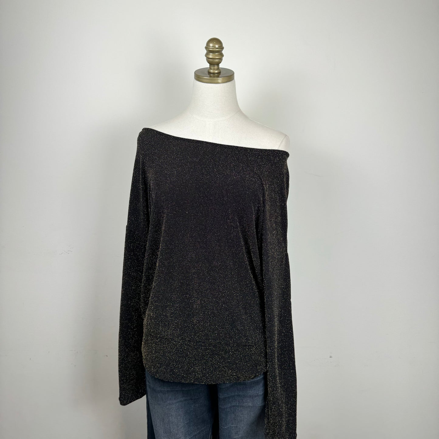 Black and Gold Sparkle Off Shoulder Draped Top