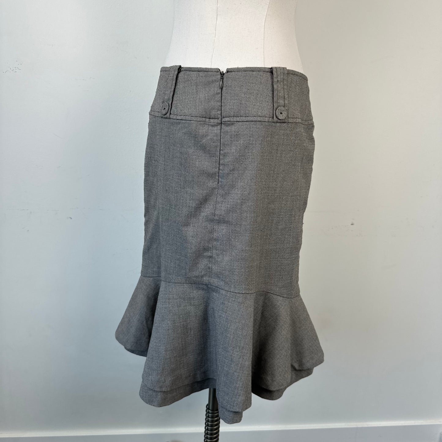 Vintage Grey Ruffled Hem Midi Skirt