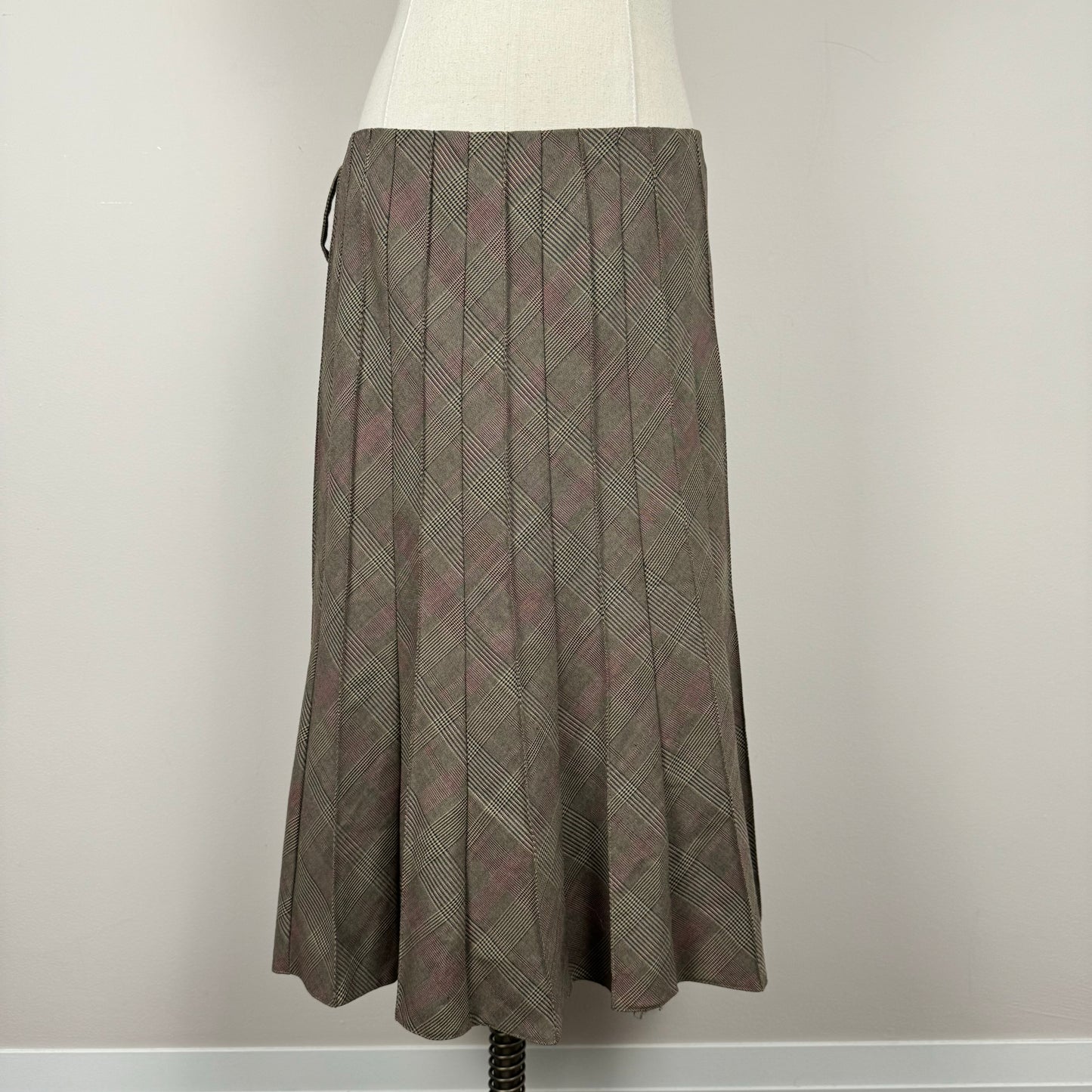 Plaid Pleated Midi Skirt