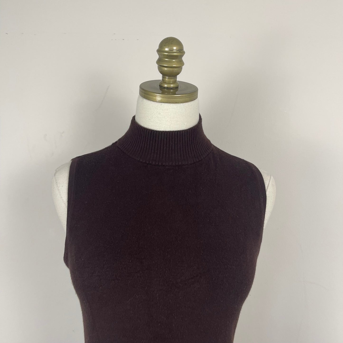 Brown Knit Sleeveless Turtleneck Top