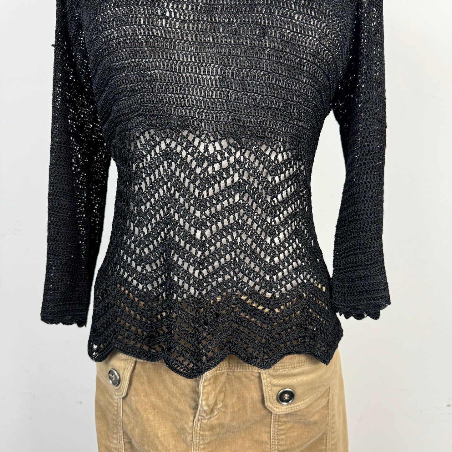 Vintage Black Open Knit Top