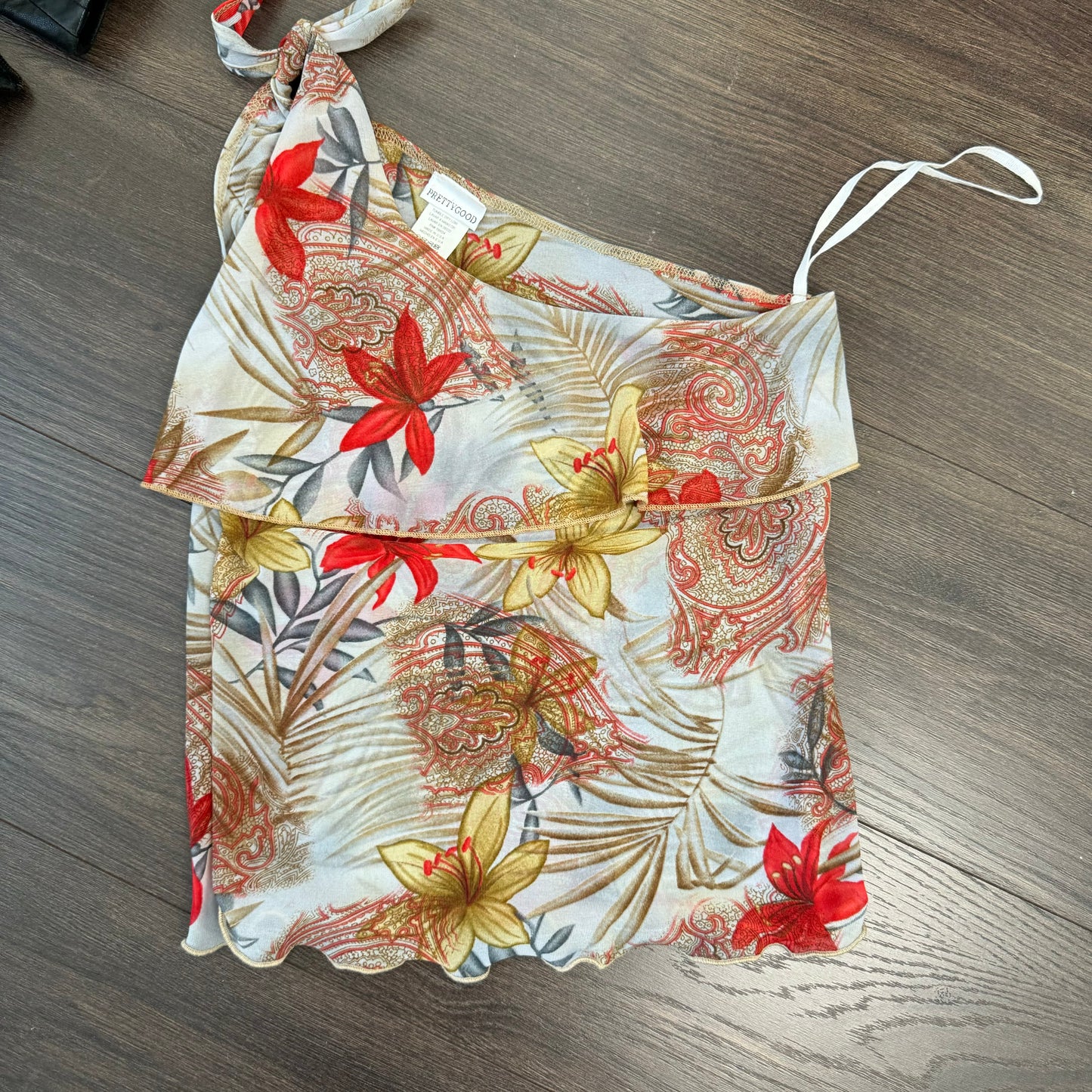Vintage One Shoulder Floral Print Top