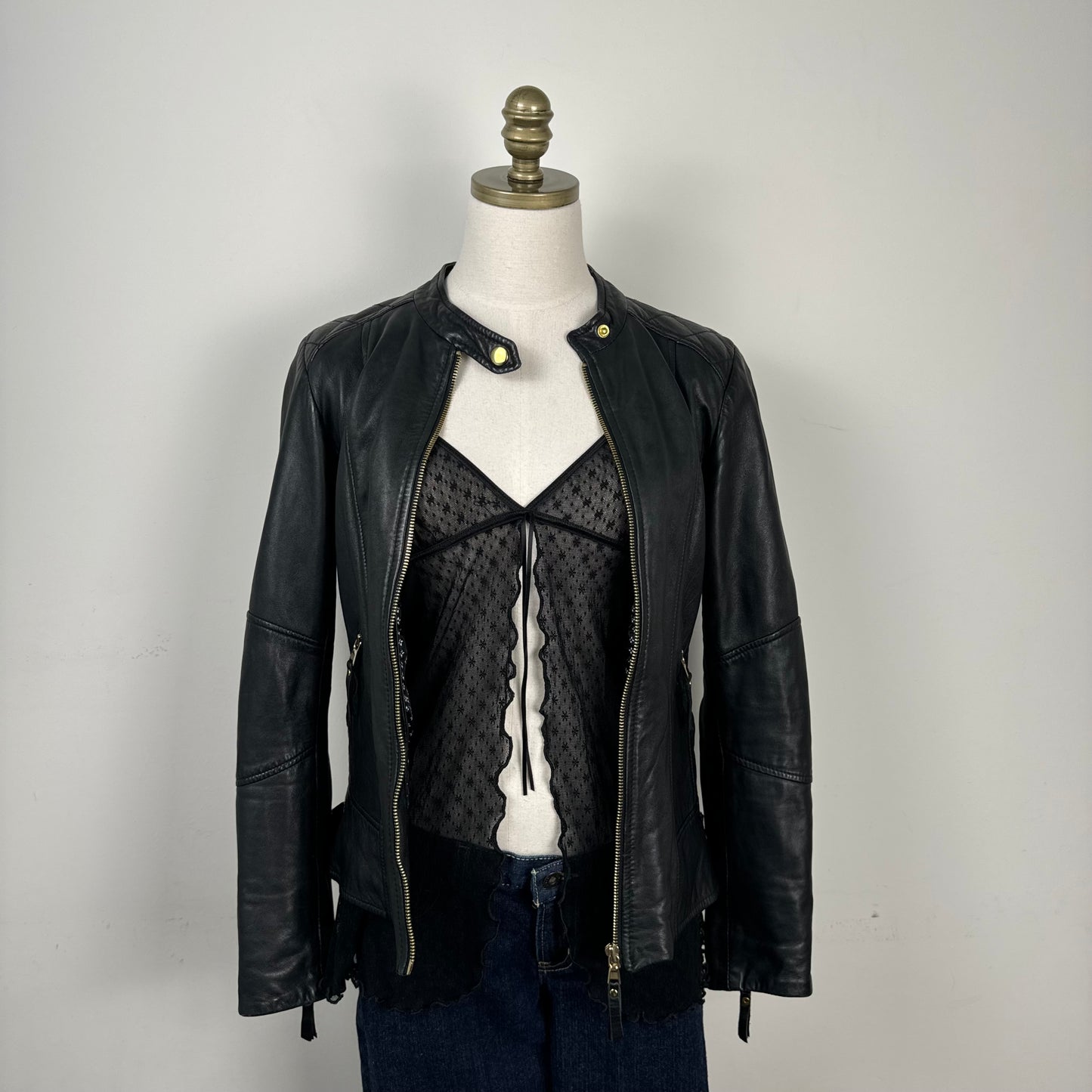 Black Mesh Lace Tie Front Cami