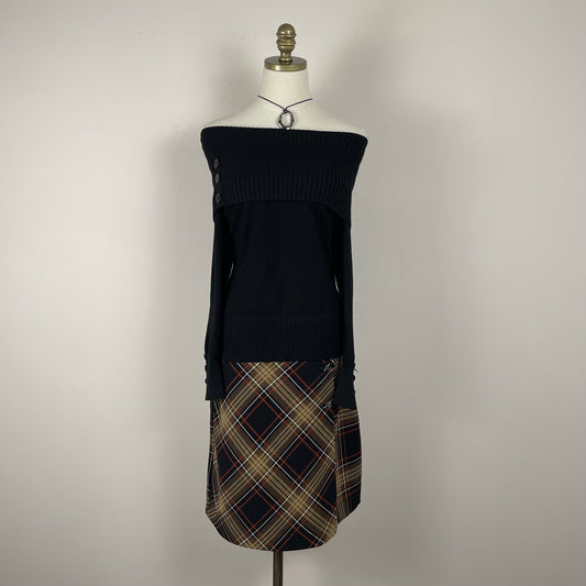 Brown and Black Plaid Midi Skirt