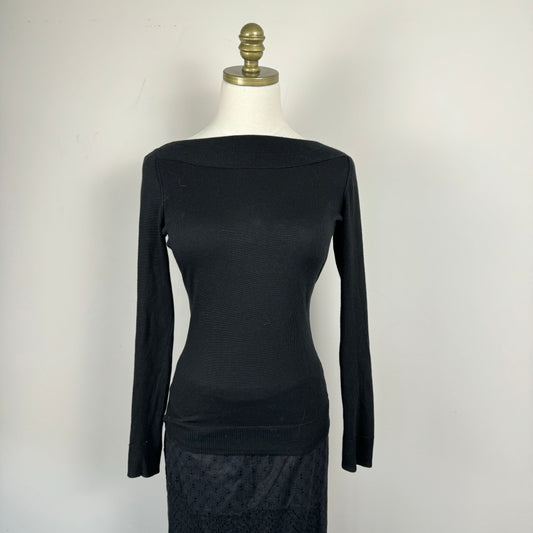 Black Fitted Boat Neck Sweater