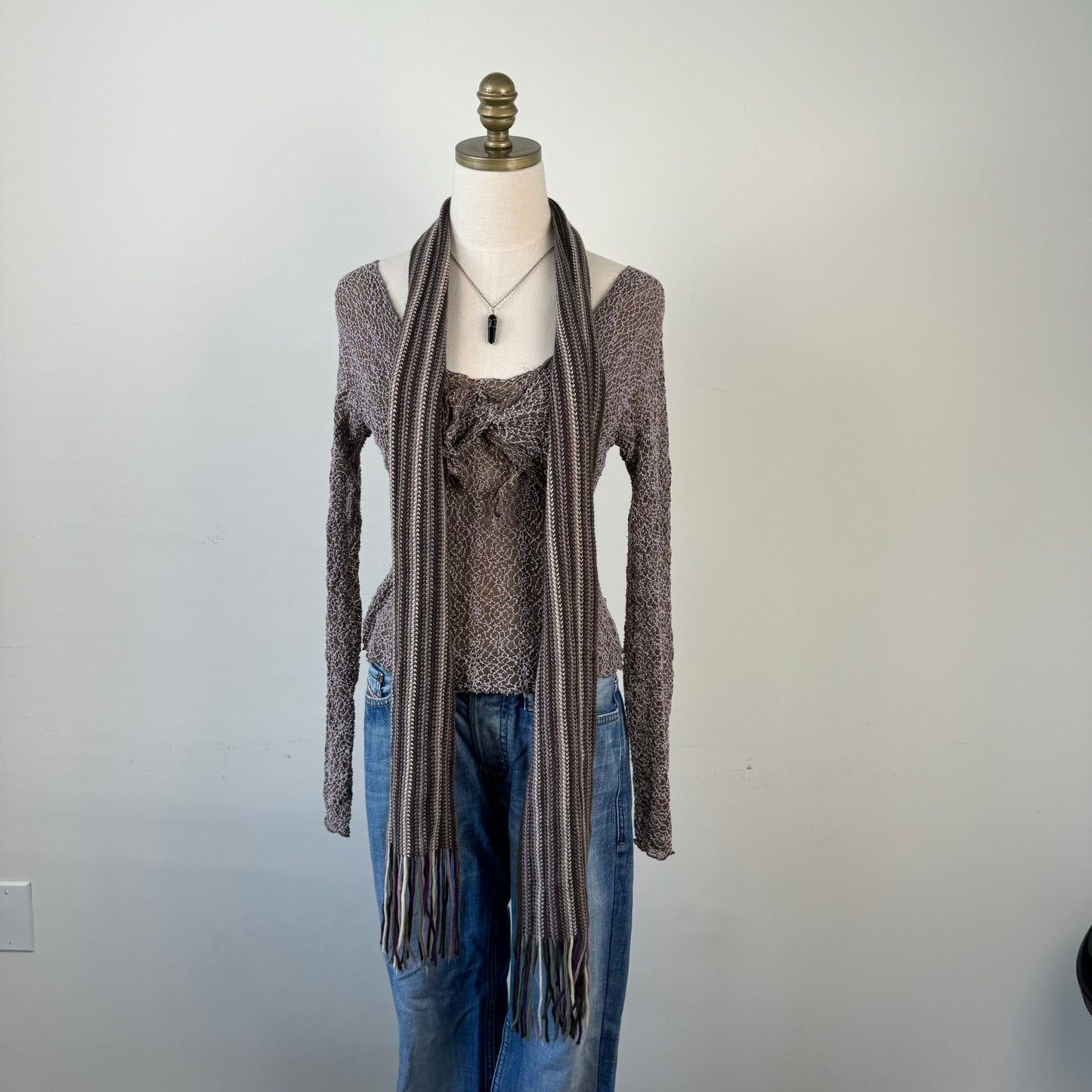 Purple and Grey Striped Knit Scarf