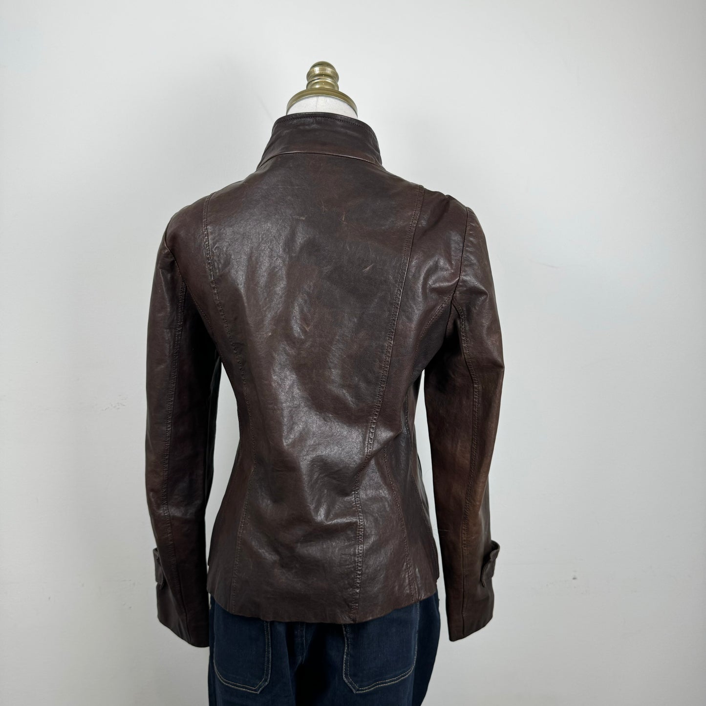 Brown Asymmetric Fitted Moto Genuine Leather Jacket