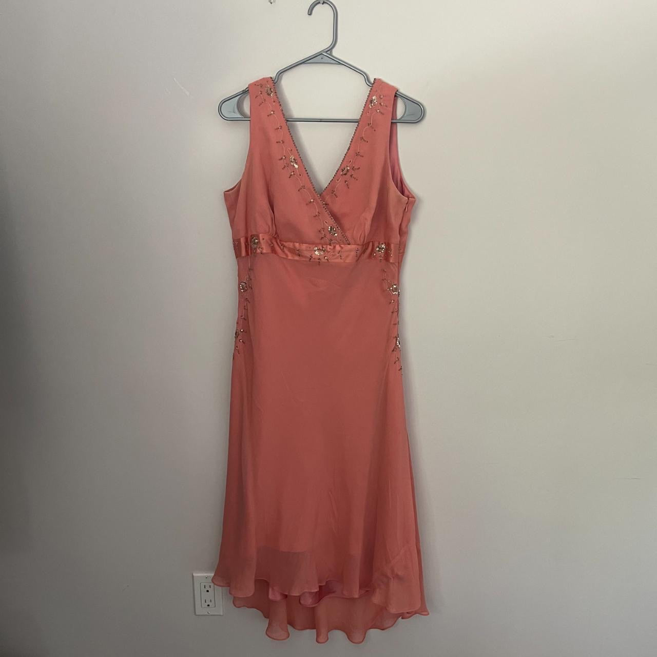 Vintage Coral Beaded Silk Maxi Dress