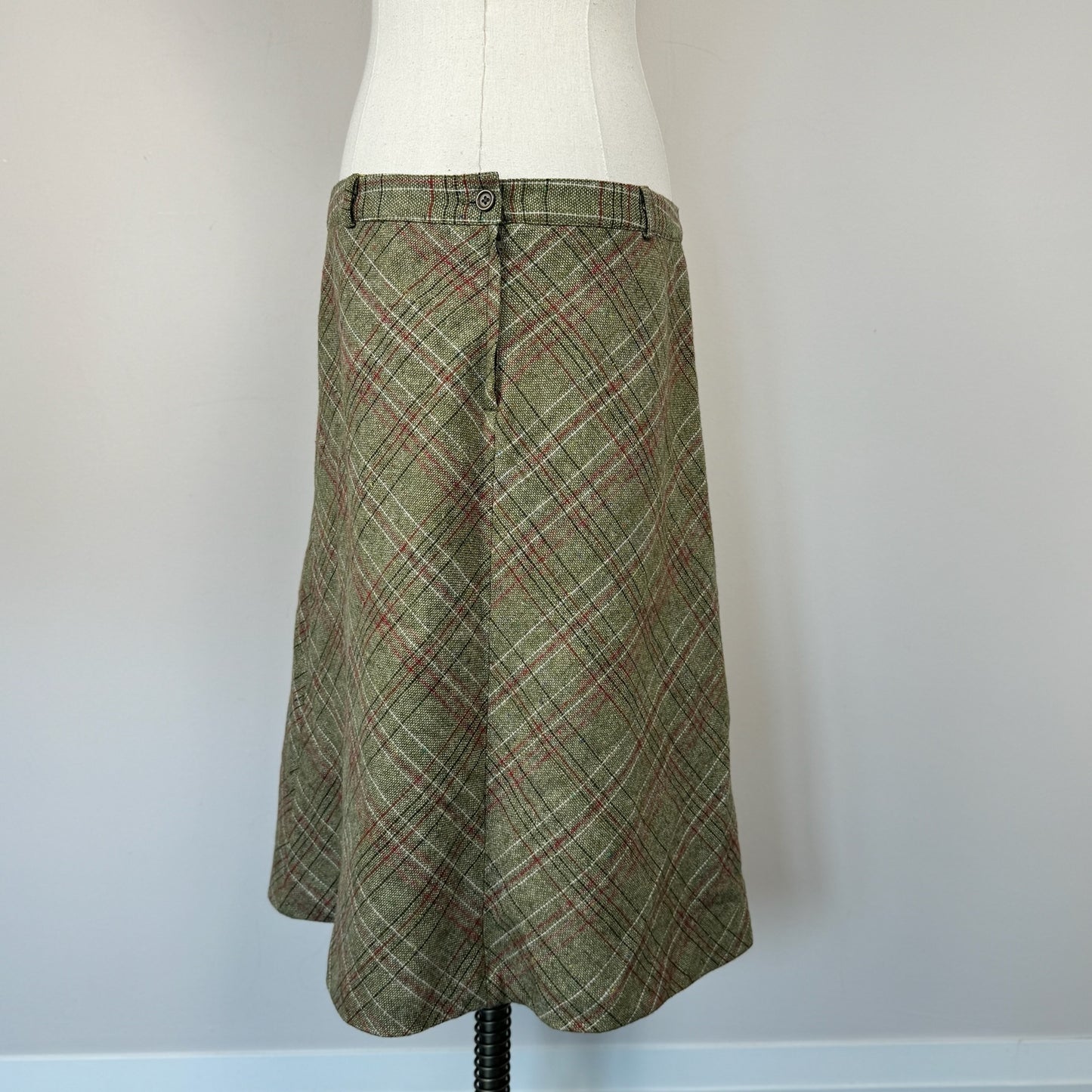 Vintage Green Plaid Midi Skirt