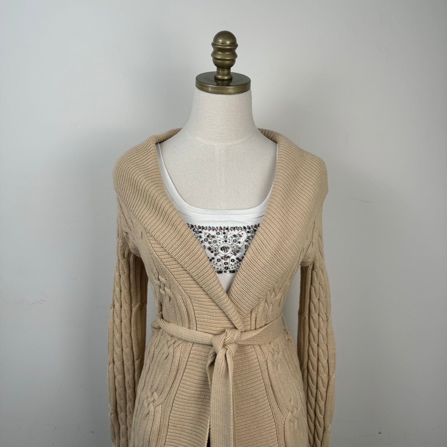Tommy Cable Knit Tie Waist Maxi Cardigan