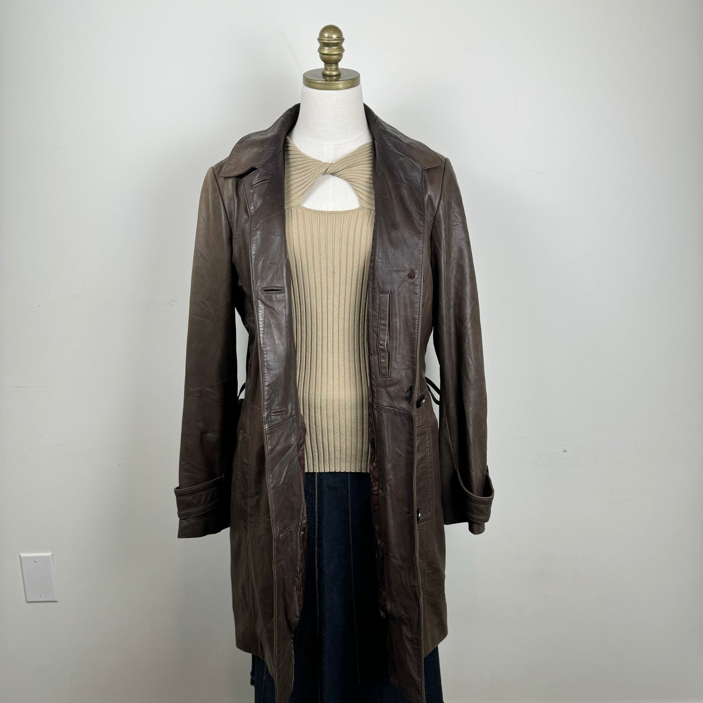 Danier Brown Genuine Leather Trench Coat