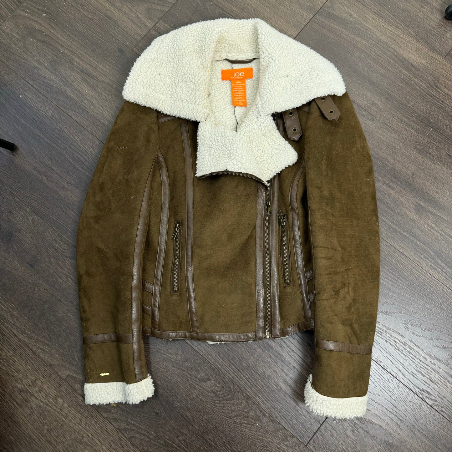 Brown Shearling Suede Moto Jacket