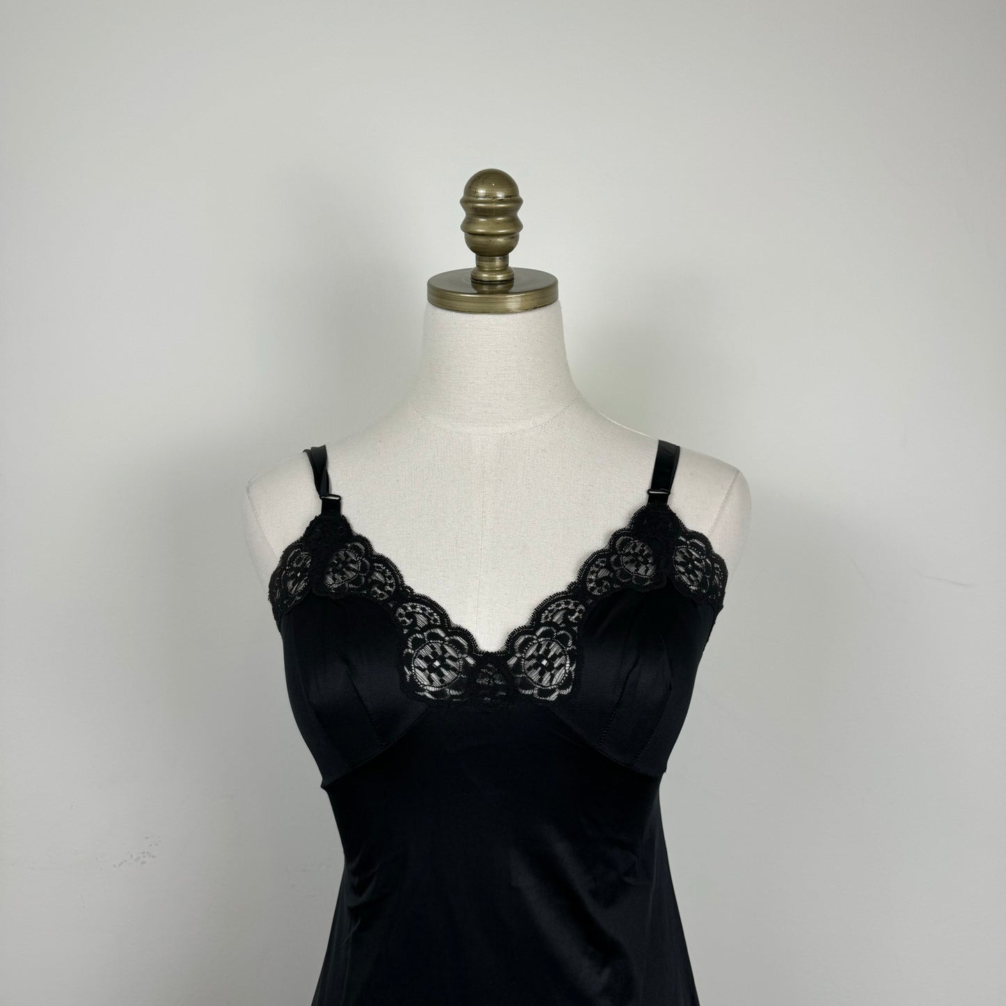 French Maid Vintage Black Nylon Lace Trim Slip Dress