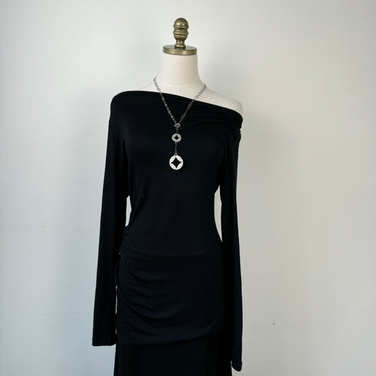 Off Shoulder Slinky Black Long Sleeve Top