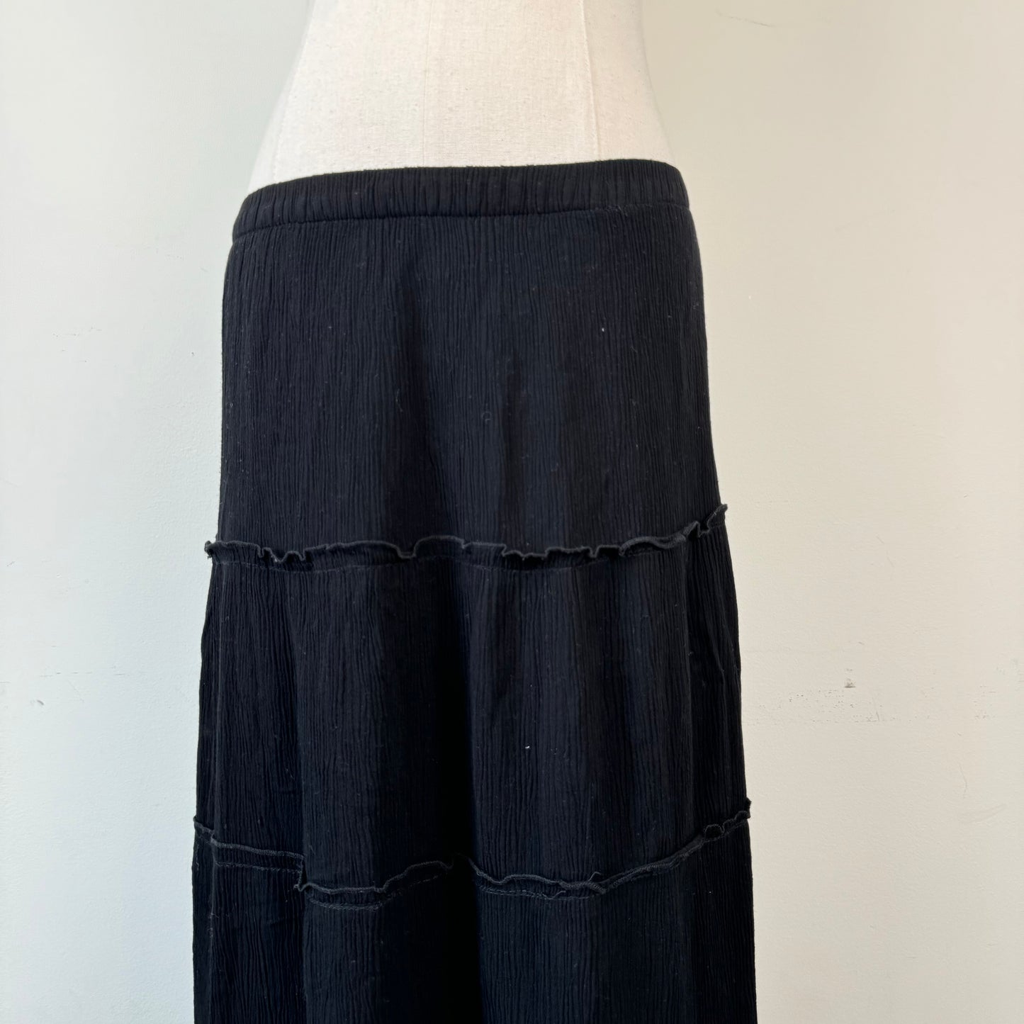 Black Tiered Midi Skirt