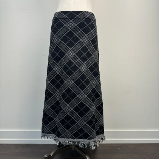 Grey Plaid Knit Midi Skirt
