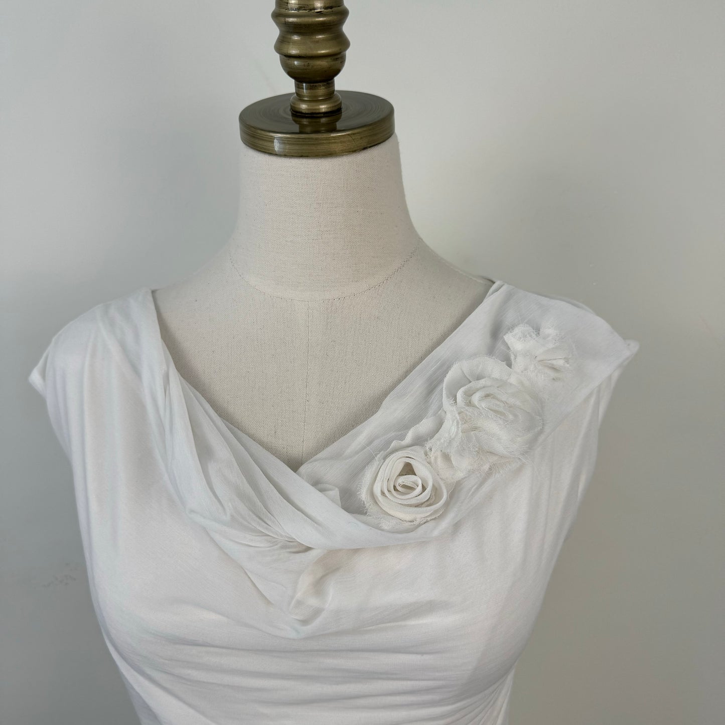 White Floral Chiffon Cowl Neck Top