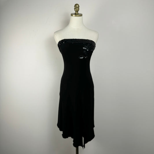 Vintage Black Asymmetric Tube Mini Dress