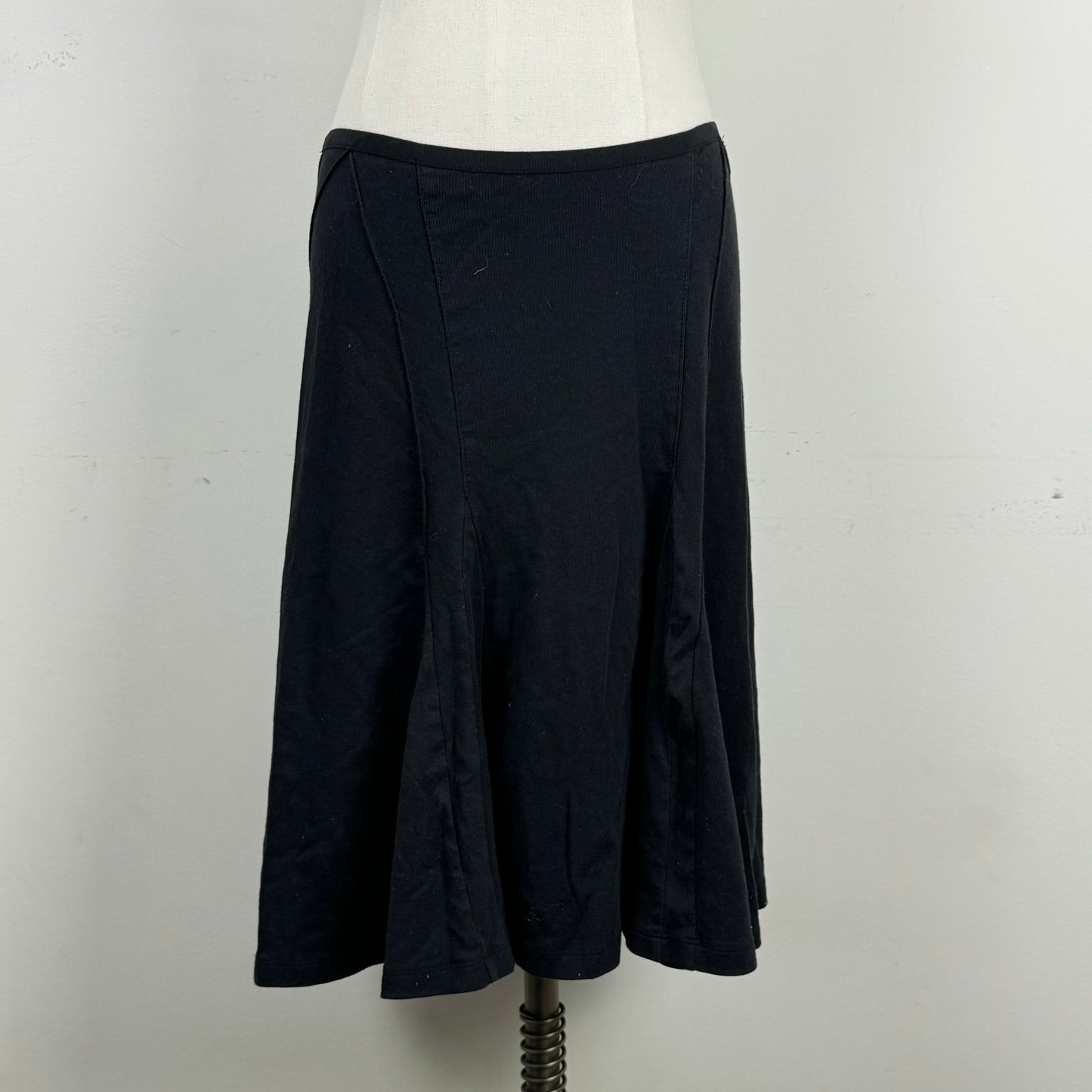 Black Wool Cotton Blend Ruffled Mid Skirt