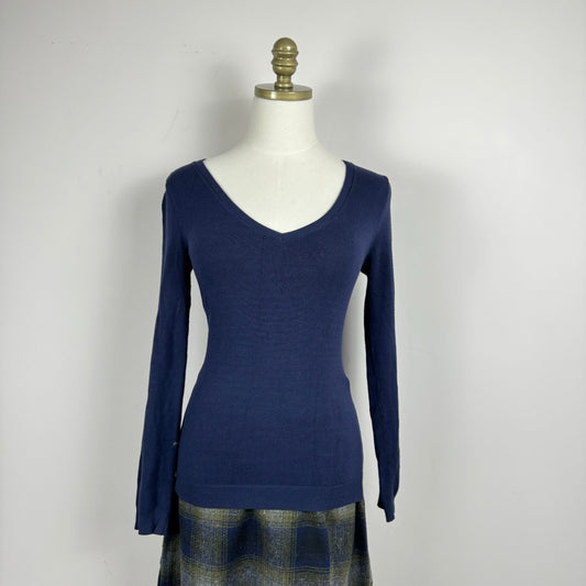 Navy Thin Knit Fitted Sweater