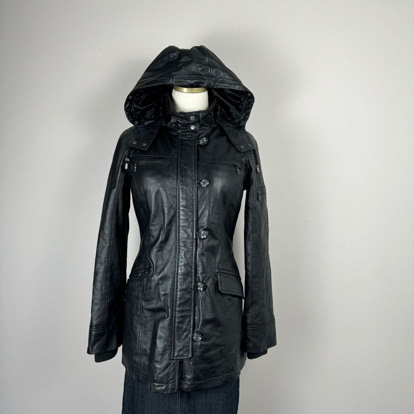 Danier Long Black Leather Jacket