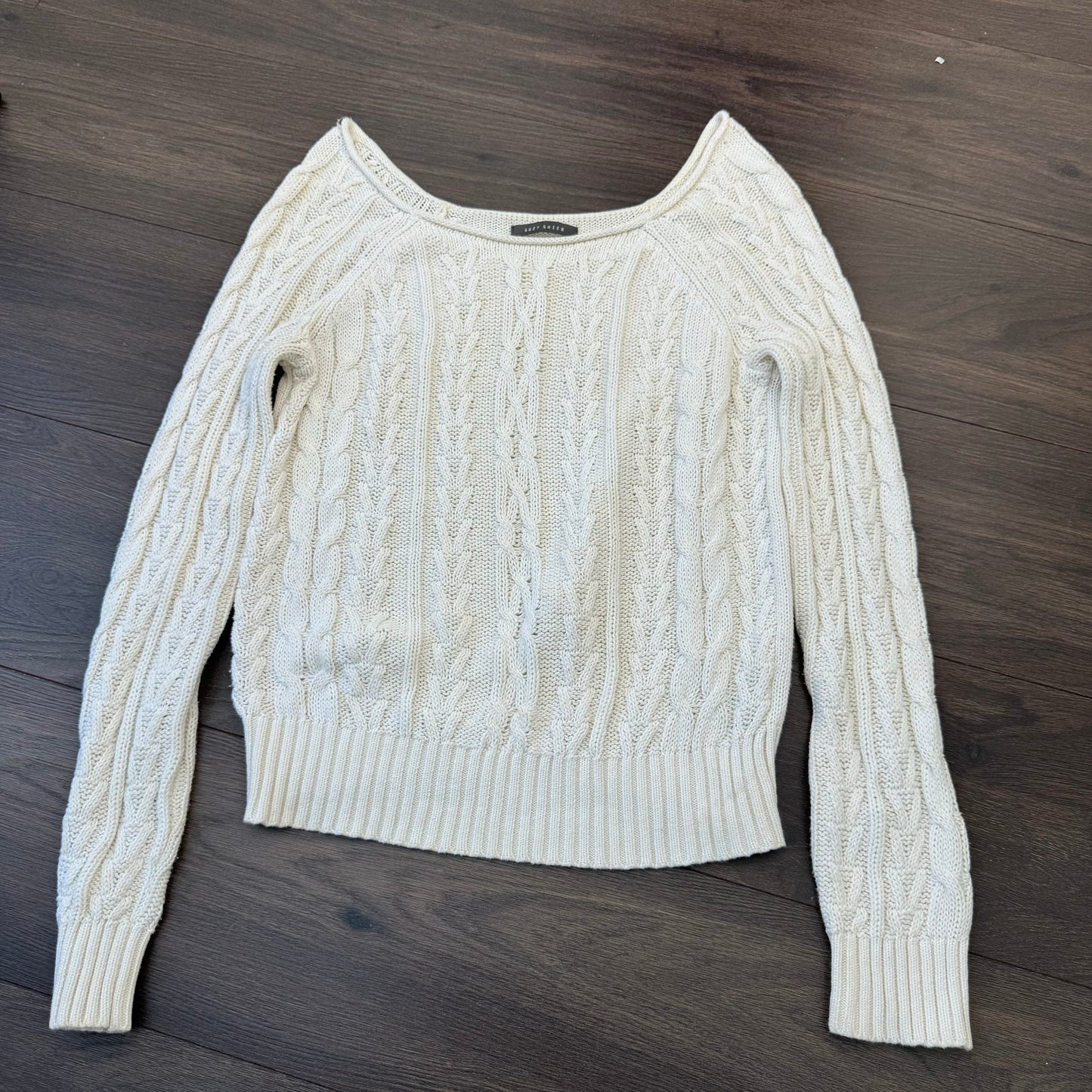 Cream Boat Neck Cable Knit Sweater