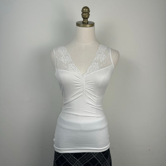 White Lace Trim Fitted Tank Top