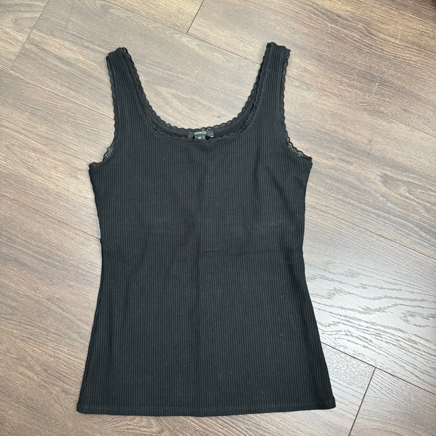 Black Fitted Lace Trim Tank